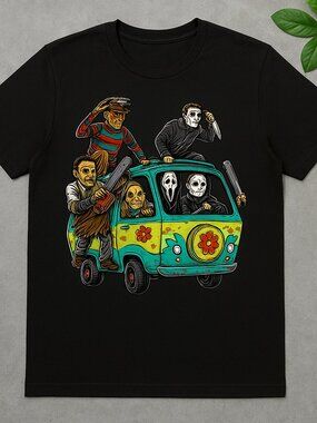 Halloween Horror Van Tee Spooky Slasher Funny Men’s Black Graphic Shirt